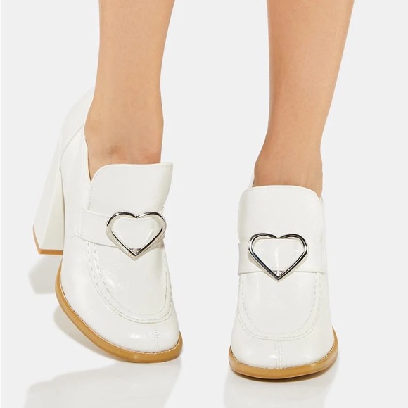 koi Shoes - Koi Footwear Heeled Delights white platform loafers - sabrina carpenter coquette